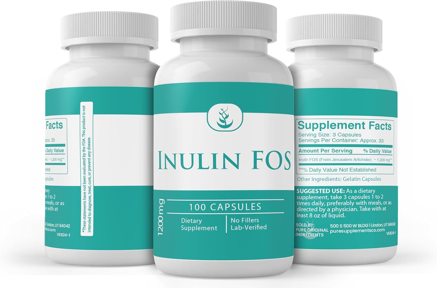 Inulin Capsules - 100 Count, Pure Ingredients, No Additives, Lab Verified