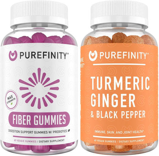 Inulin FOS Fiber Gummies with Turmeric Ginger - Value Pack for Digestive Health and Immunity Support