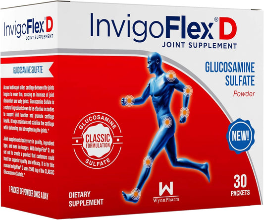 INVIGOFLEX® D - 1500mg Glucosamine Sulfate Powder - Joint Supplement for Knee, Hand, Back, Hip Support - 30 Packets