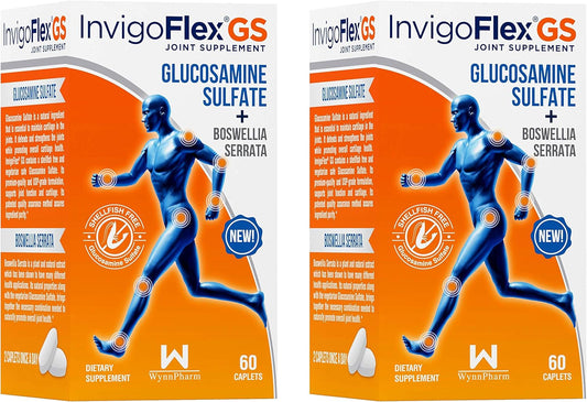INVIGOFLEX Glucosamine Sulfate with Boswellia Serrata - Shellfish and Sodium Free, Vegetarian Safe - Non GMO, Gluten Free Joint Supplement - 2 Pack