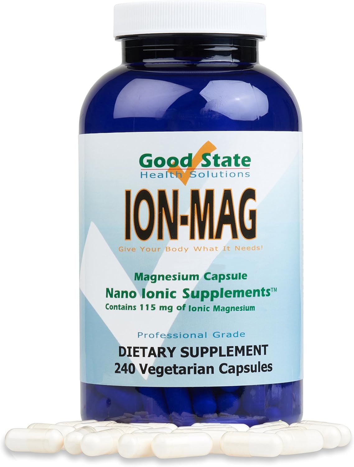Ion-Mag Ionic Magnesium Chloride Supplement for Men and Women - 115mg per Capsule - 240 Veggie Capsules