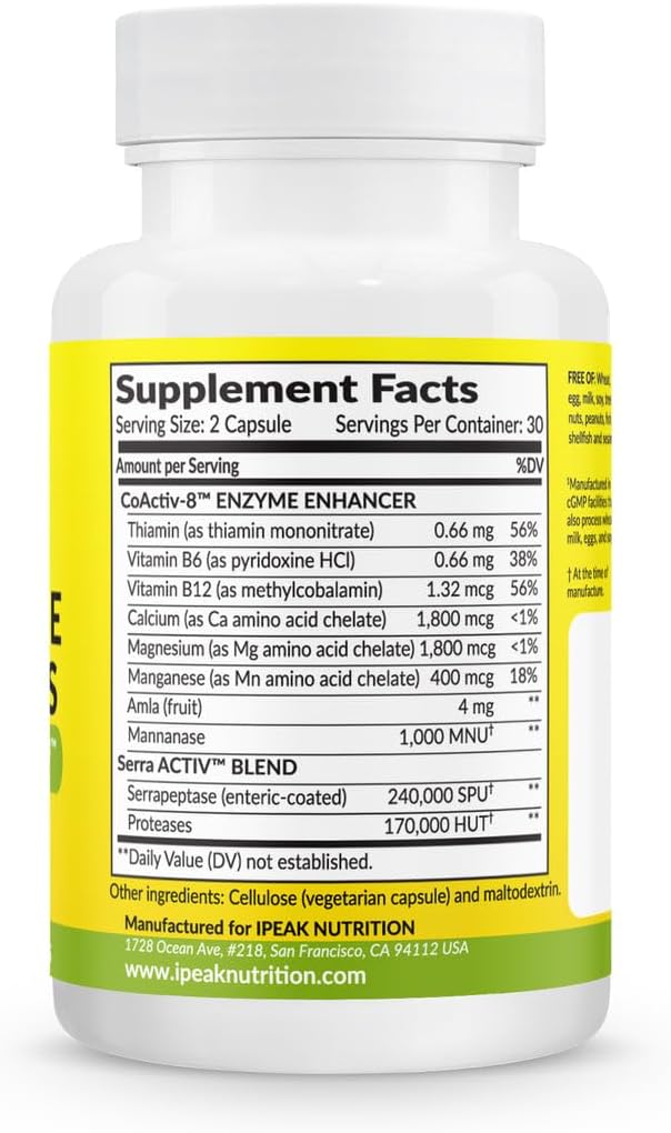 IPEAK Ultra Potency Serrapeptase & Proteases - Immune & Respiratory Boost - Sinus, Heart, Joint Support - Enteric-Coated - 60 Capsules