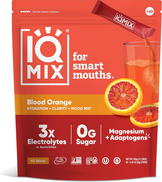 IQBAR IQMIX Electrolyte Powder Packets - Sugar Free Hydration Supplement with Keto Electrolytes, Lions Mane, Magnesium L-Threonate, and Potassium Citrate - Blood Orange Flavor (40 Count)