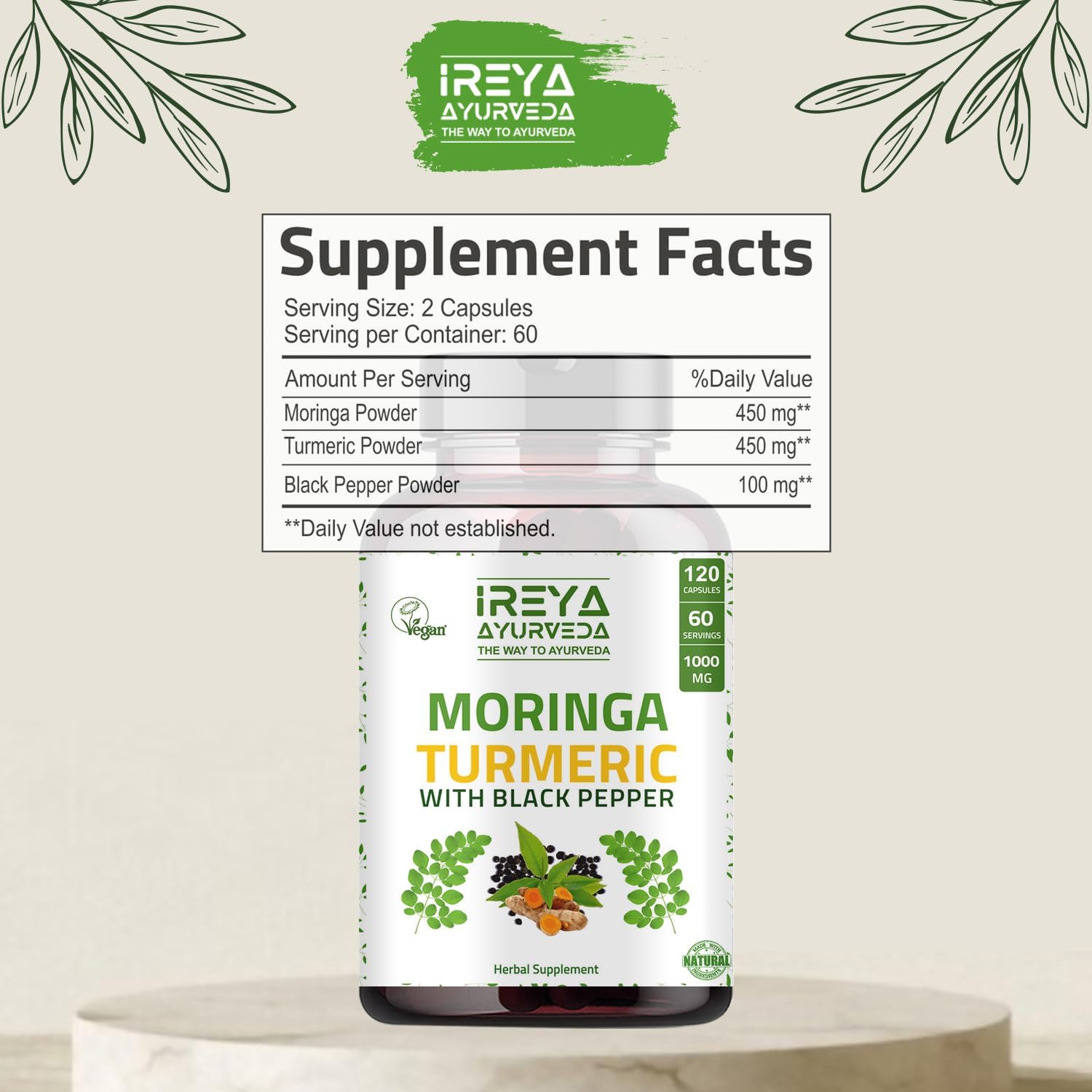 Ireya Ayurveda Moringa Turmeric and Himalayan Shilajit Capsules for Natural Wellness