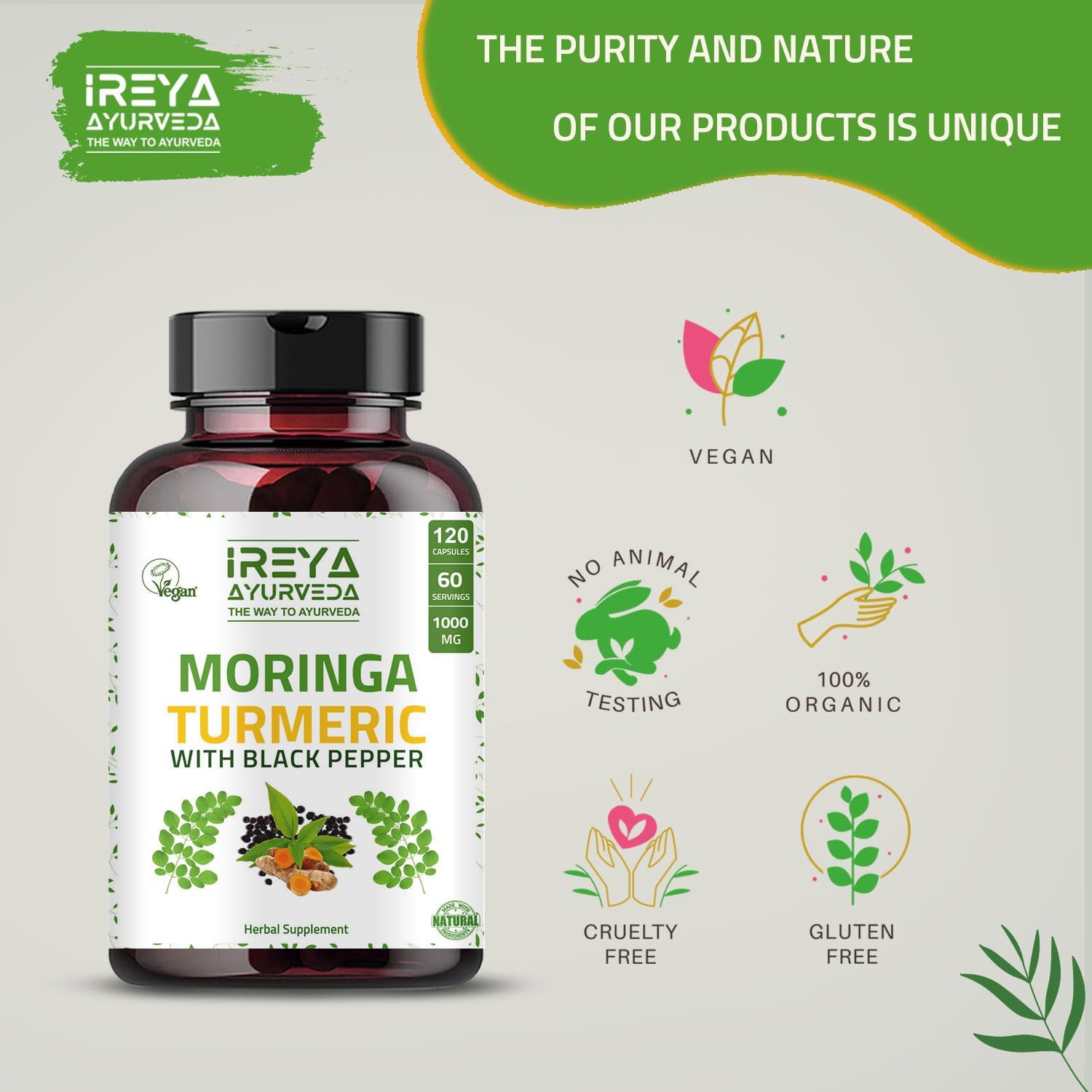 Ireya Ayurveda Moringa Turmeric and Himalayan Shilajit Capsules for Natural Wellness