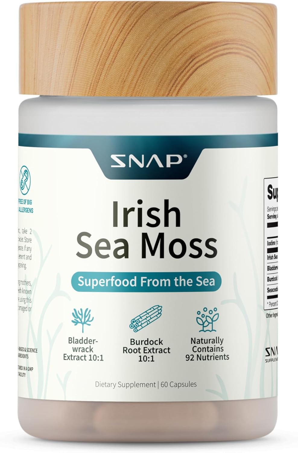Irish Sea Moss Capsules with Bladderwrack, Burdock Root & Iodine for Energy Support - Boost Mood, Immunity, Digestion, & Skin Tone - 60 Capsules