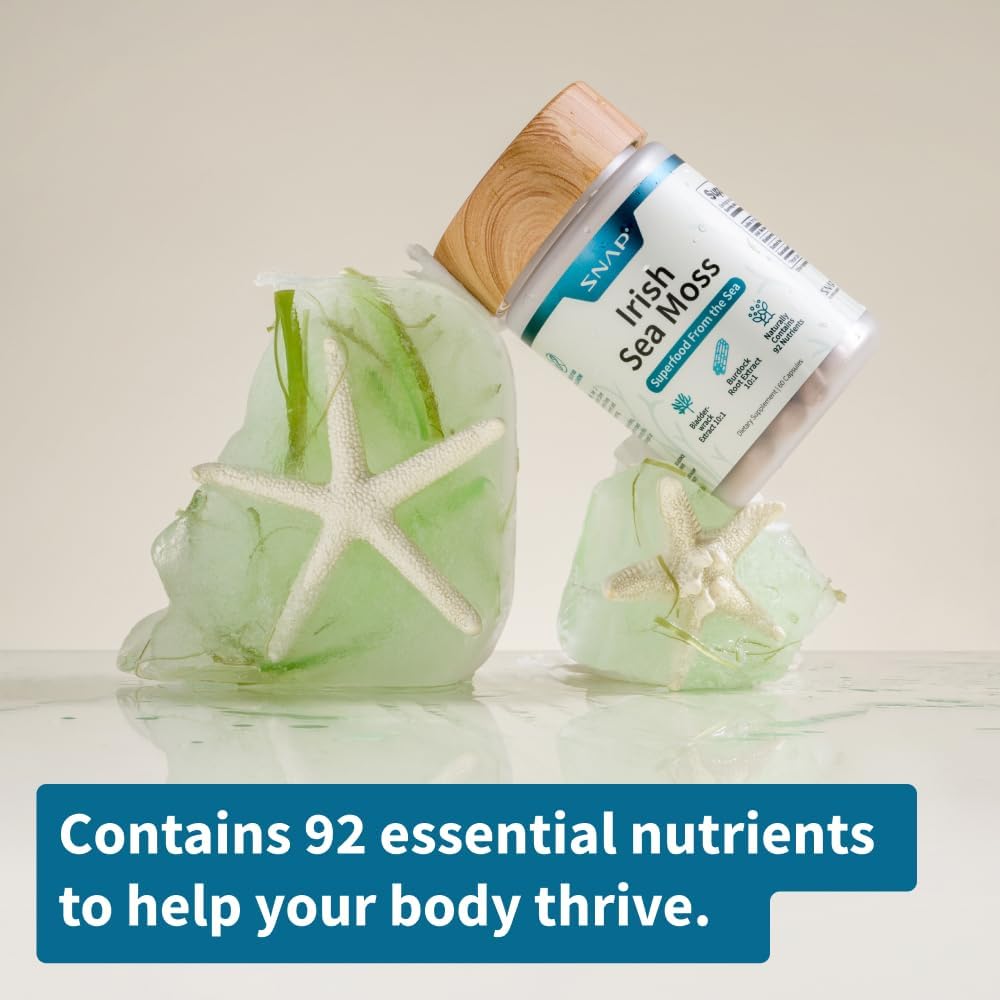 Irish Sea Moss Capsules with Bladderwrack, Burdock Root & Iodine for Energy Support - Boost Mood, Immunity, Digestion, & Skin Tone - 60 Capsules