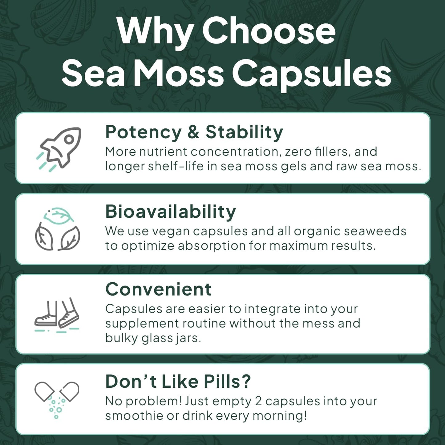 Irish Sea Moss Capsules with Chlorella, Bladderwrack, and Vitamin D - Organic Energy & Thyroid Support - 3 Bottles