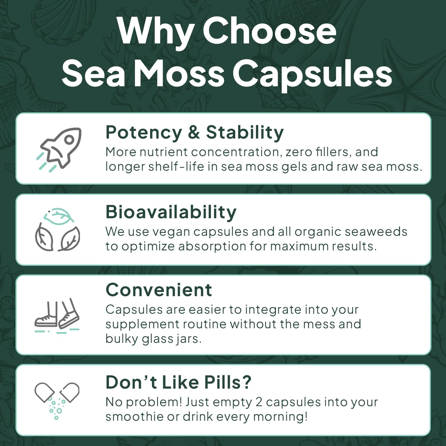 Irish Sea Moss Capsules with Chlorella, Bladderwrack, and Vitamin D - Organic Energy & Thyroid Support - 3 Bottles