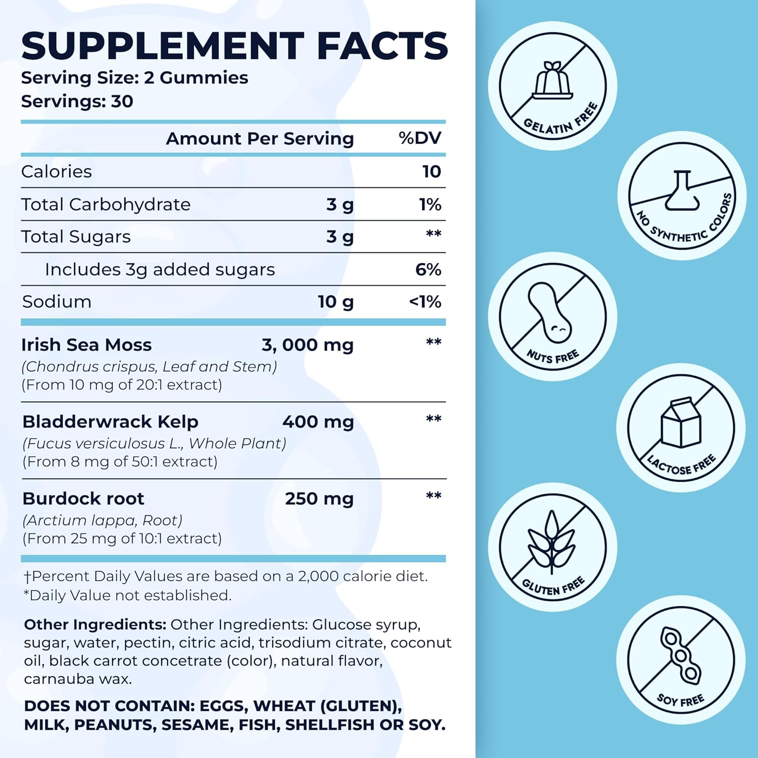 Irish Sea Moss Gummies with Burdock Root & Bladderwrack - 60ct for Immune Support, Skin & Hair Health - Made in USA, Great for All Ages