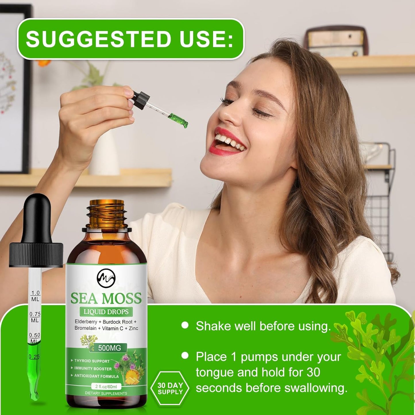 Irish Sea Moss Liquid Drops with Elderberry, Burdock Root, Bromelain, Vitamin C, and Zinc - 98 Essential Minerals Supplement for Immune, Joint, Digestion, and Aging Support - 2oz