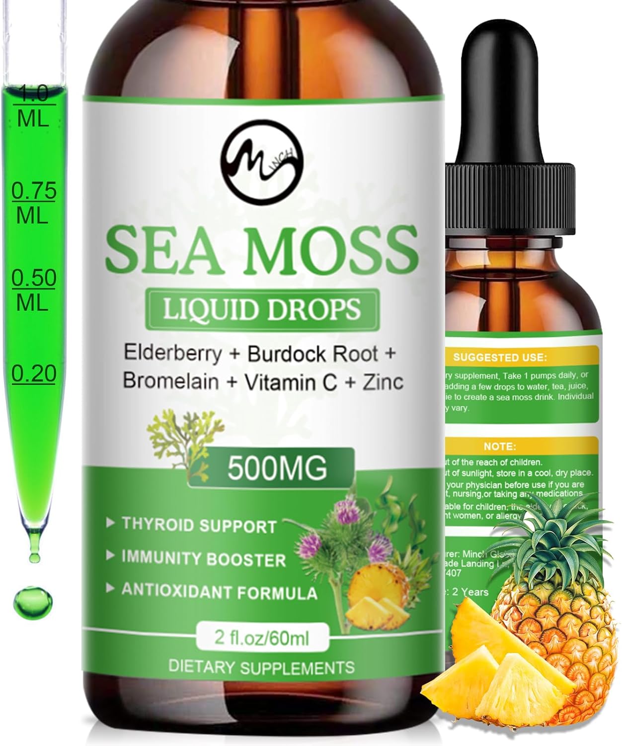 Irish Sea Moss Liquid Drops with Elderberry, Burdock Root, Bromelain, Vitamin C, and Zinc - 98 Essential Minerals Supplement for Immune, Joint, Digestion, and Aging Support - 2oz