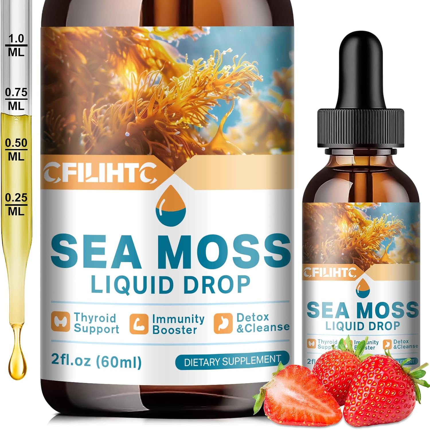 Irish Sea Moss Liquid Drops with Soursop, Black Elderberry, Ashwagandha, and Burdock Root - Antioxidant and Immune Support Supplement for Skin and Gut Health - 2 Fl Oz