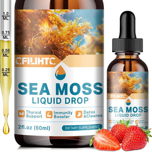 Irish Sea Moss Liquid Drops with Soursop, Black Elderberry, Ashwagandha, and Burdock Root - Antioxidant and Immune Support Supplement for Skin and Gut Health - 2 Fl Oz