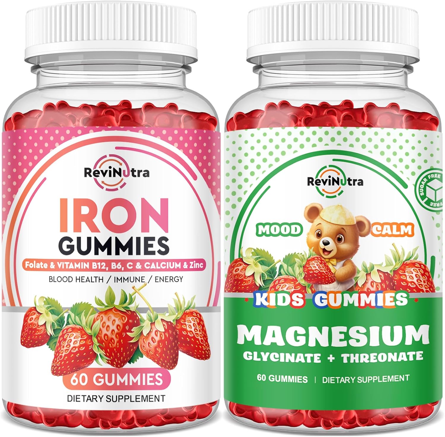 Iron and Magnesium Gummies Bundle for Adults and Kids | ReviNutra Supplement Complex
