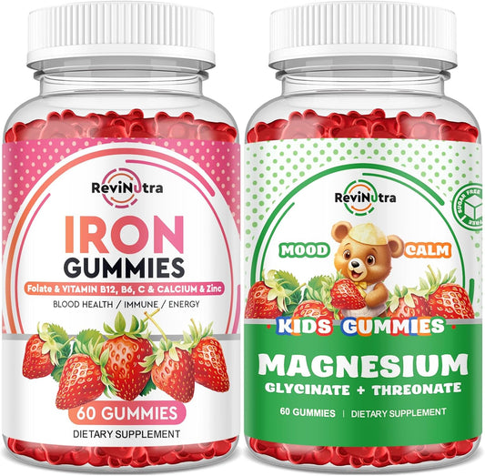 Iron and Magnesium Gummies Bundle for Adults and Kids | ReviNutra Supplement Complex