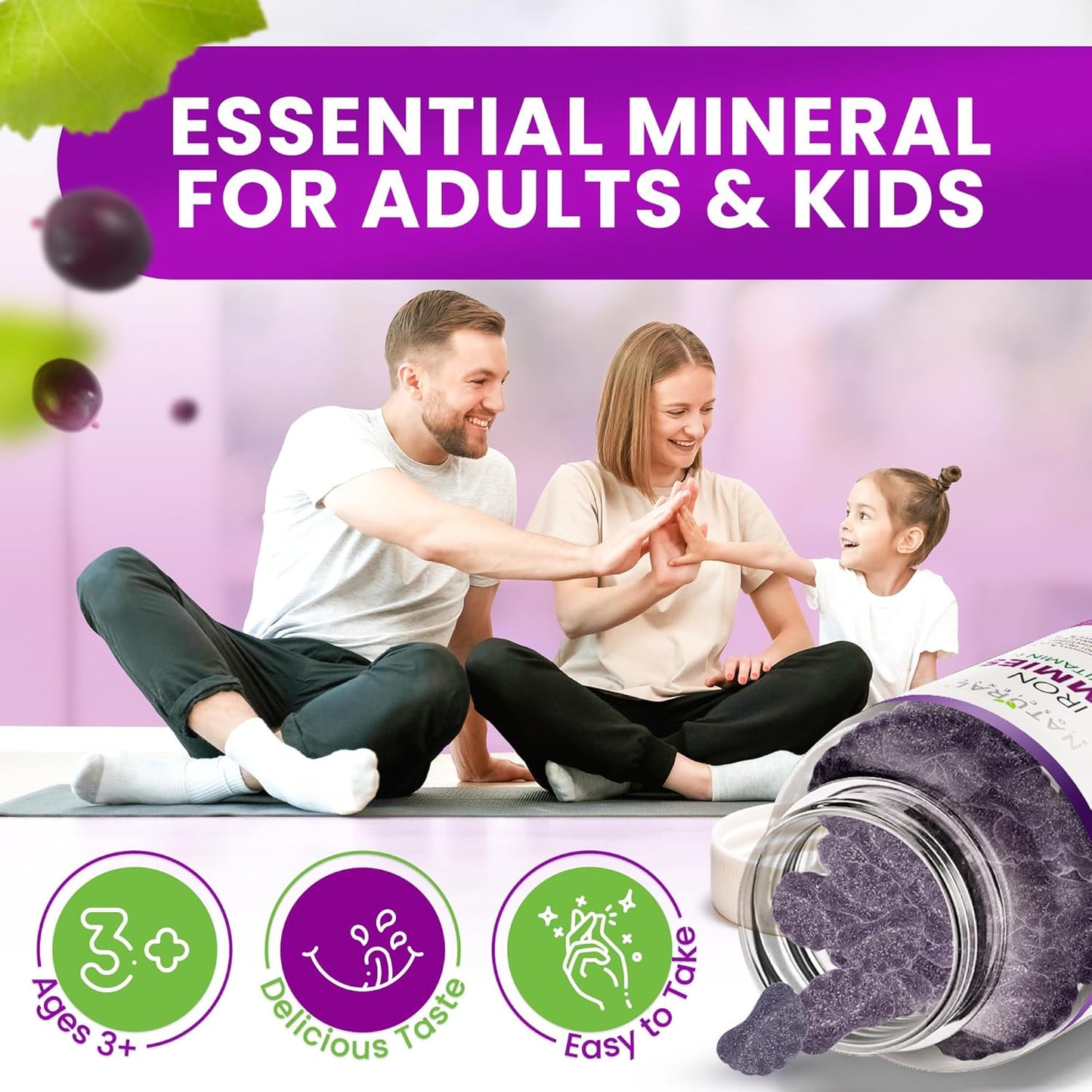 Iron and Vitamin D3 K2 Gummies with Vitamin C - Sugar-Free, 5000 IU, Extra Strength for Immune, Bone, Heart, Energy Support - 60 Gummy Vitamins