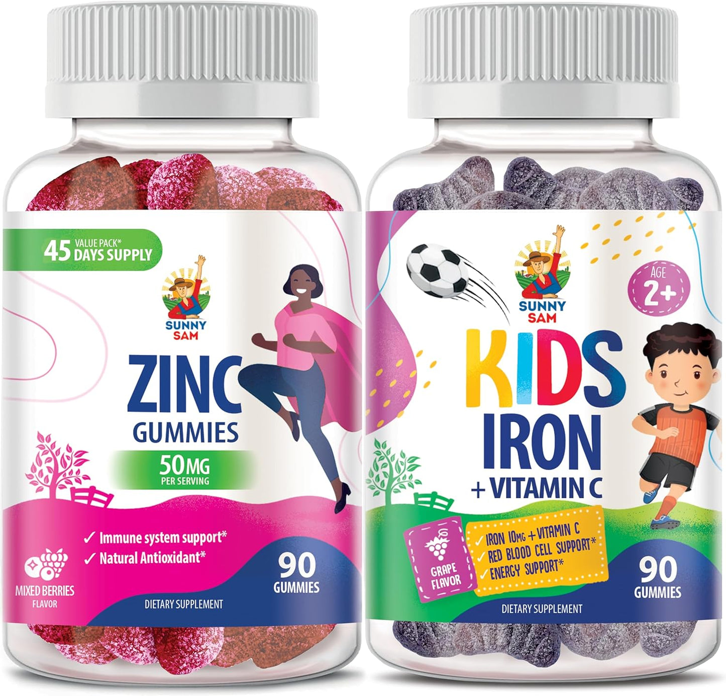 Iron and Zinc Gummies for Immune Support - Natural Antioxidant Supplement for Kids and Adults