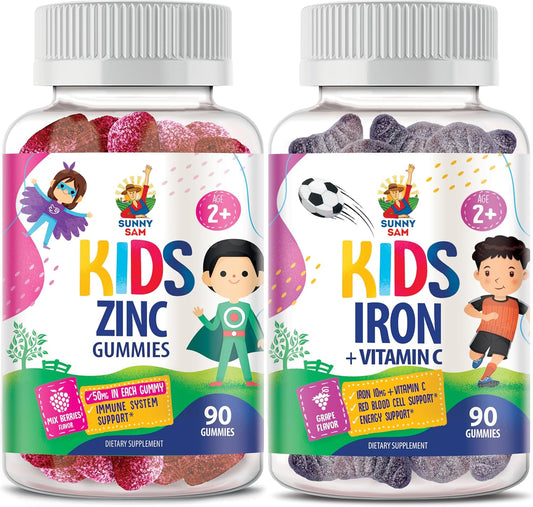 Iron and Zinc Gummies for Kids with Vitamin C - Immune Support Chewable Supplement for Children and Adults