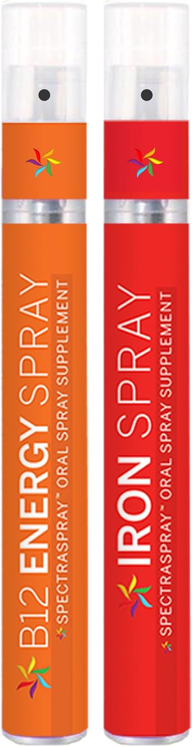 Iron & B12 Liquid Oral Spray Kit - Essential Daily Vitamins, Vegan & Gluten Free, Highly Effective Formula