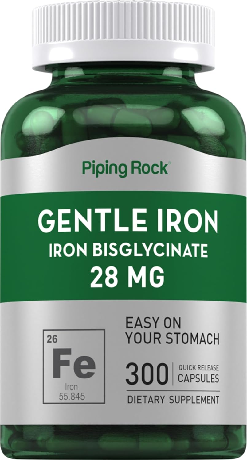 Iron Bisglycinate 28 mg Supplement - 300 Capsules | Gentle, Non-GMO, Gluten-Free Iron Formula