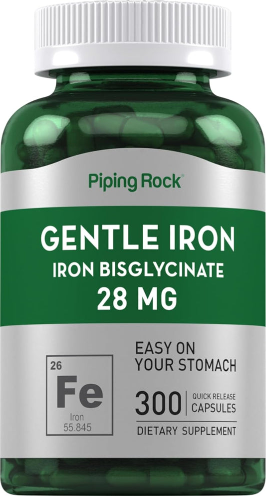 Iron Bisglycinate 28 mg Supplement - 300 Capsules | Gentle, Non-GMO, Gluten-Free Iron Formula