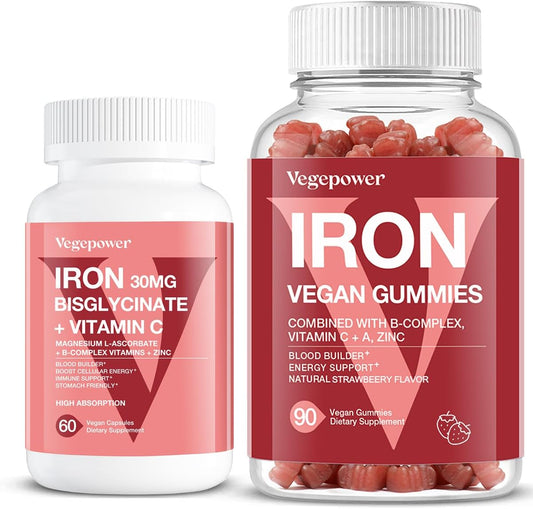 Iron Bisglycinate & Strawberry Vegan Gummies - 30MG | 150 Count Vegan Iron Supplement for Energy & Blood Support