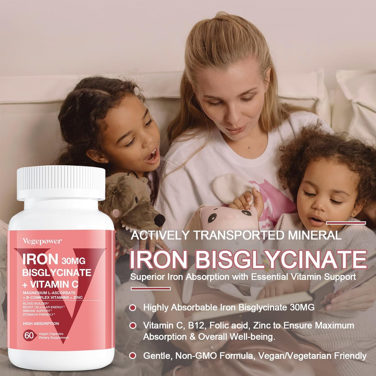 Iron Bisglycinate & Strawberry Vegan Gummies - 30MG | 150 Count Vegan Iron Supplement for Energy & Blood Support