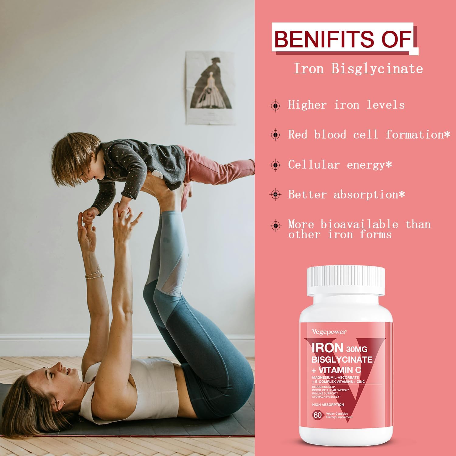 Iron Bisglycinate & Strawberry Vegan Gummies - 30MG | 150 Count Vegan Iron Supplement for Energy & Blood Support