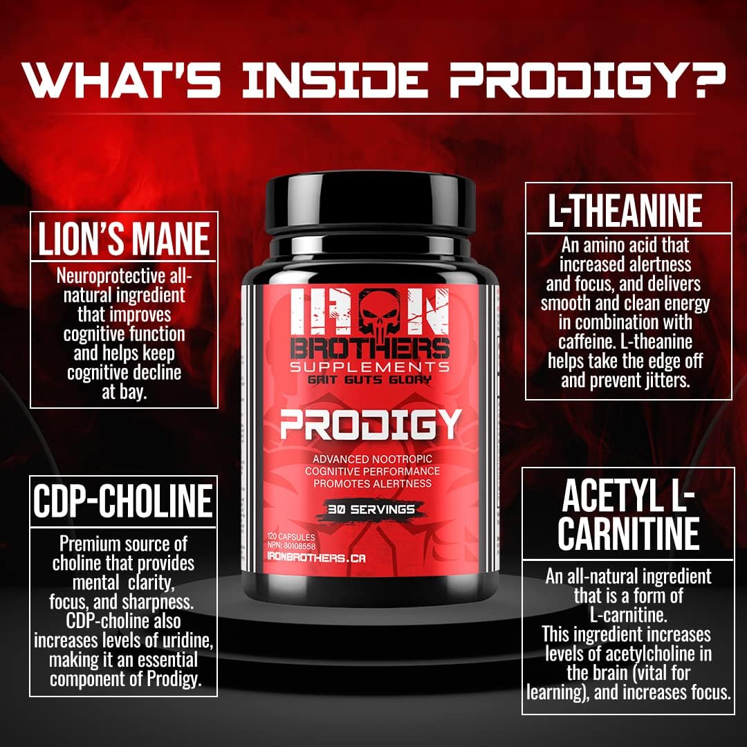 Iron Brothers Brain Boosting Supplement with Lion's Mane & CDP-Choline - Nootropic for Focus, Energy, Memory, and Concentration - 120 Capsules