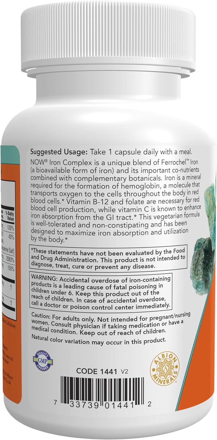 Iron Complex Capsules by NOW Foods - Non-Constipating Mineral Supplement (300 Veg Capsules)