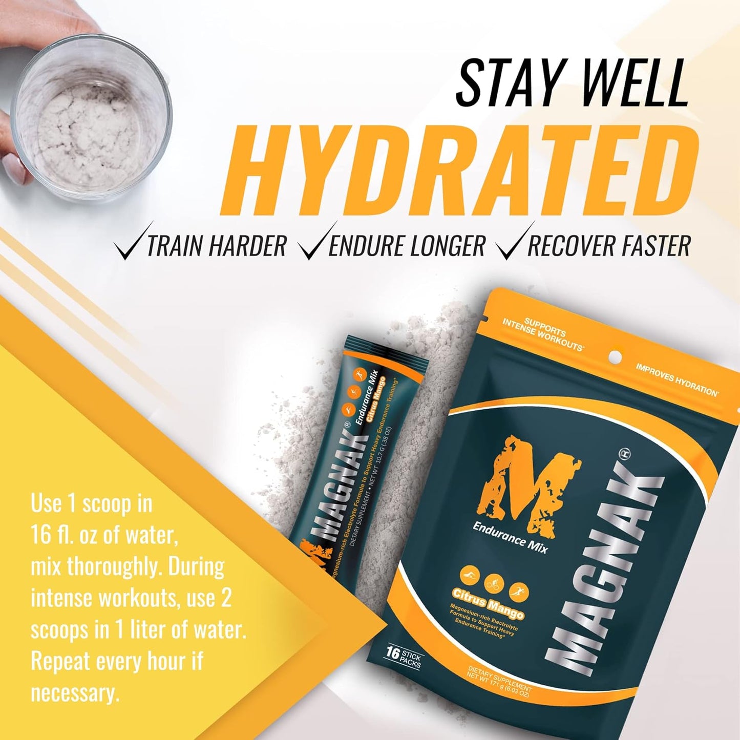 Iron Cowboy MagNaK Speed Sauce Electrolyte Powder Mix for Hydration & Energy, Citrus Mango Flavor, Gluten Free - 16 Sticks