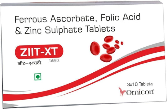 Iron, Folic Acid, and Zinc Supplement for Women and Men - Pack of 90 Tablets - ZIIT XT