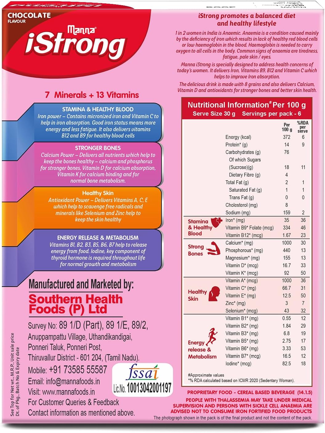 Iron-Fortified Women's Health Drink Mix with Vitamin C, B9, B12 - Manna i Strong 400g (Chocolate)
