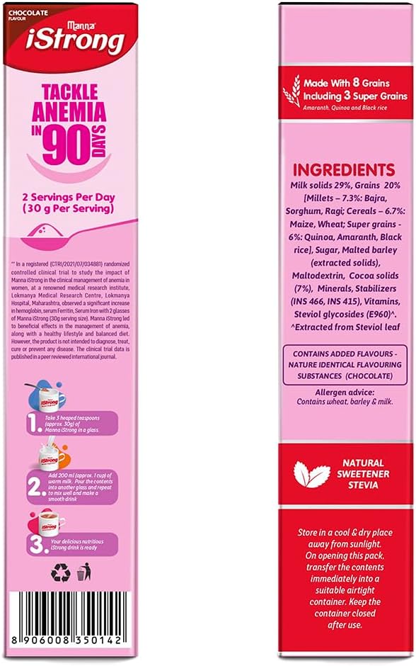 Iron-Fortified Women's Health Drink Mix with Vitamin C, B9, B12 - Manna i Strong 400g (Chocolate)