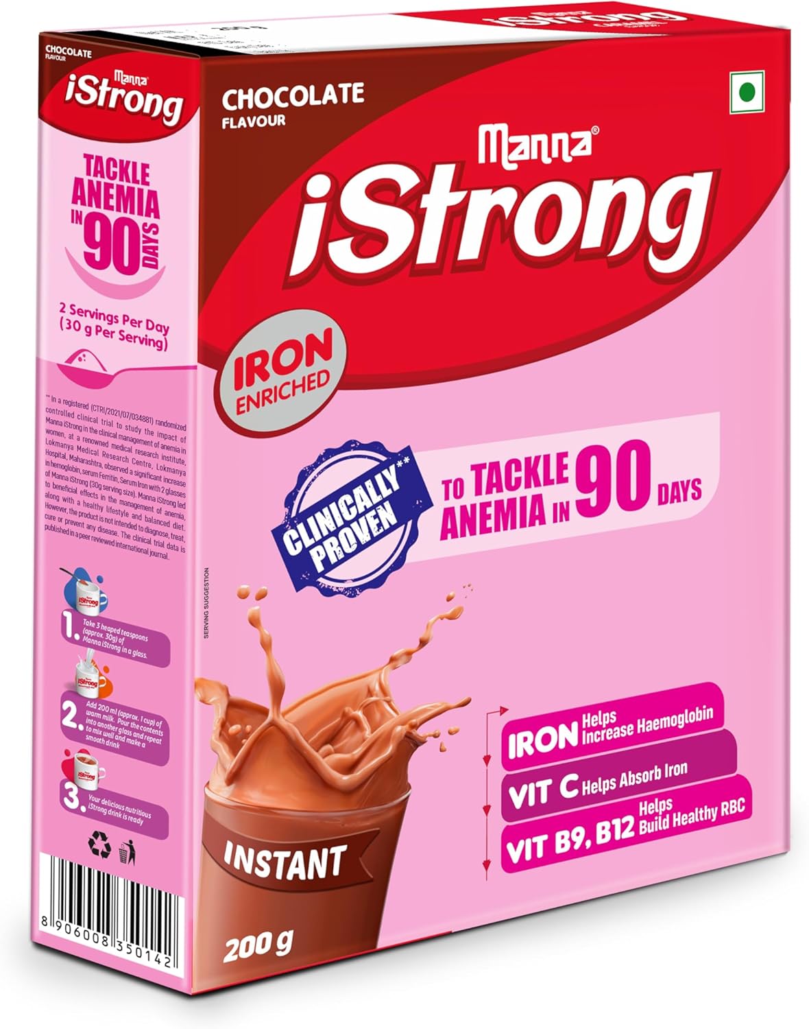 Iron-Fortified Women's Health Drink Mix with Vitamin C, B9, B12 - Manna i Strong 400g (Chocolate)