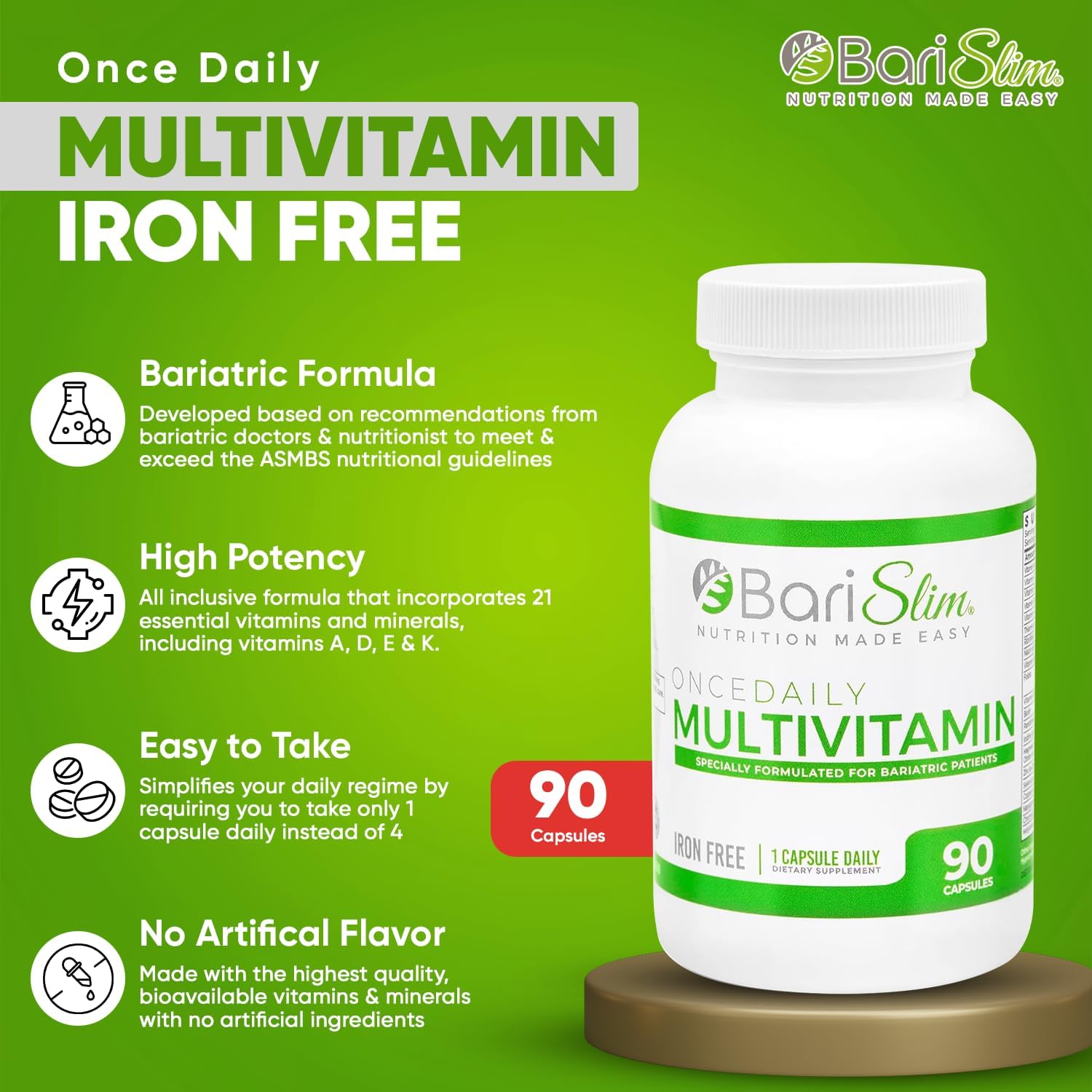 Iron-Free Bariatric Multivitamin Capsules - Daily Supplement for Post-Surgery Gastric Bypass & Sleeve - 90-Day Supply