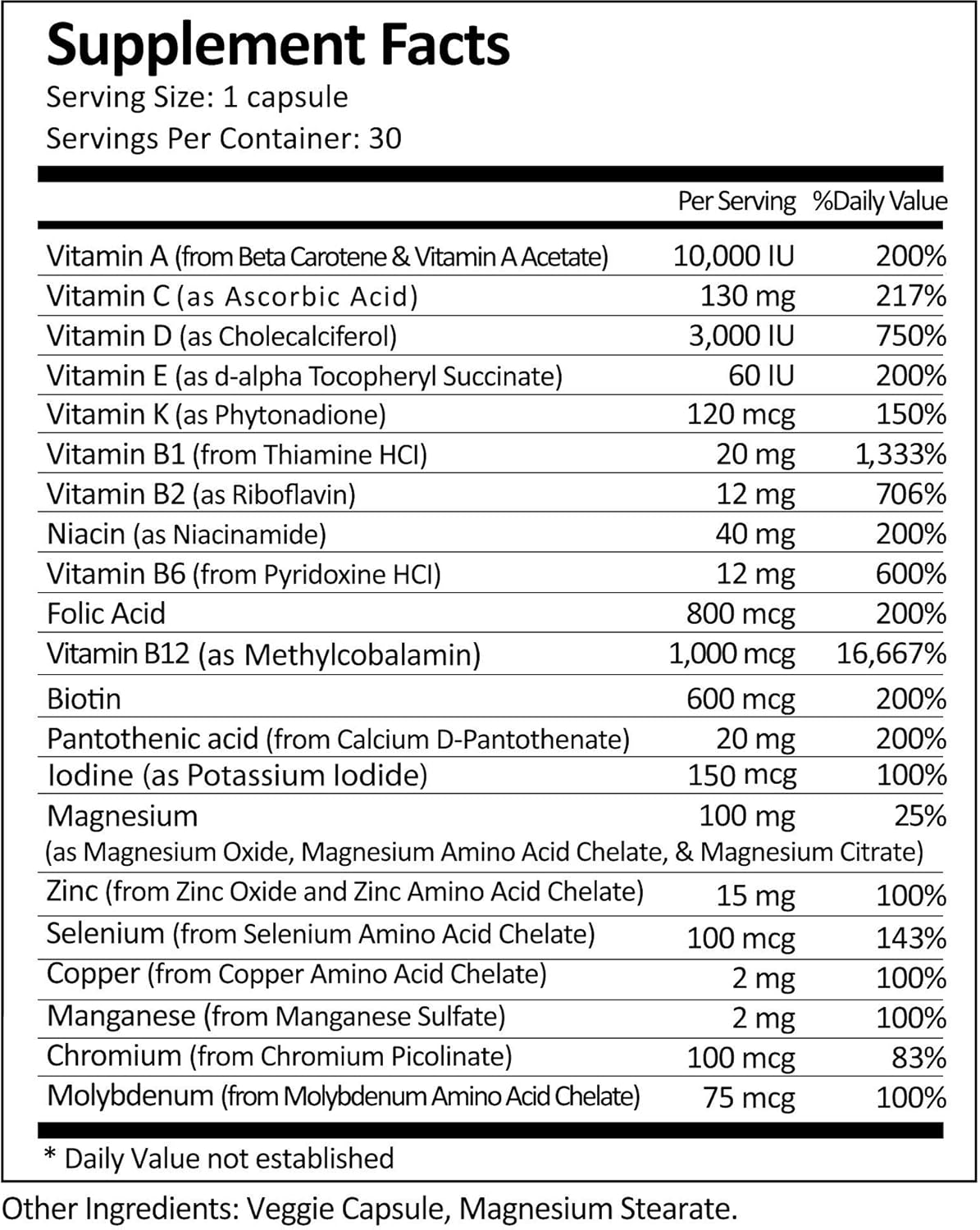 Iron-Free Bariatric Multivitamin Capsules for Daily Health - 30ct Bottle