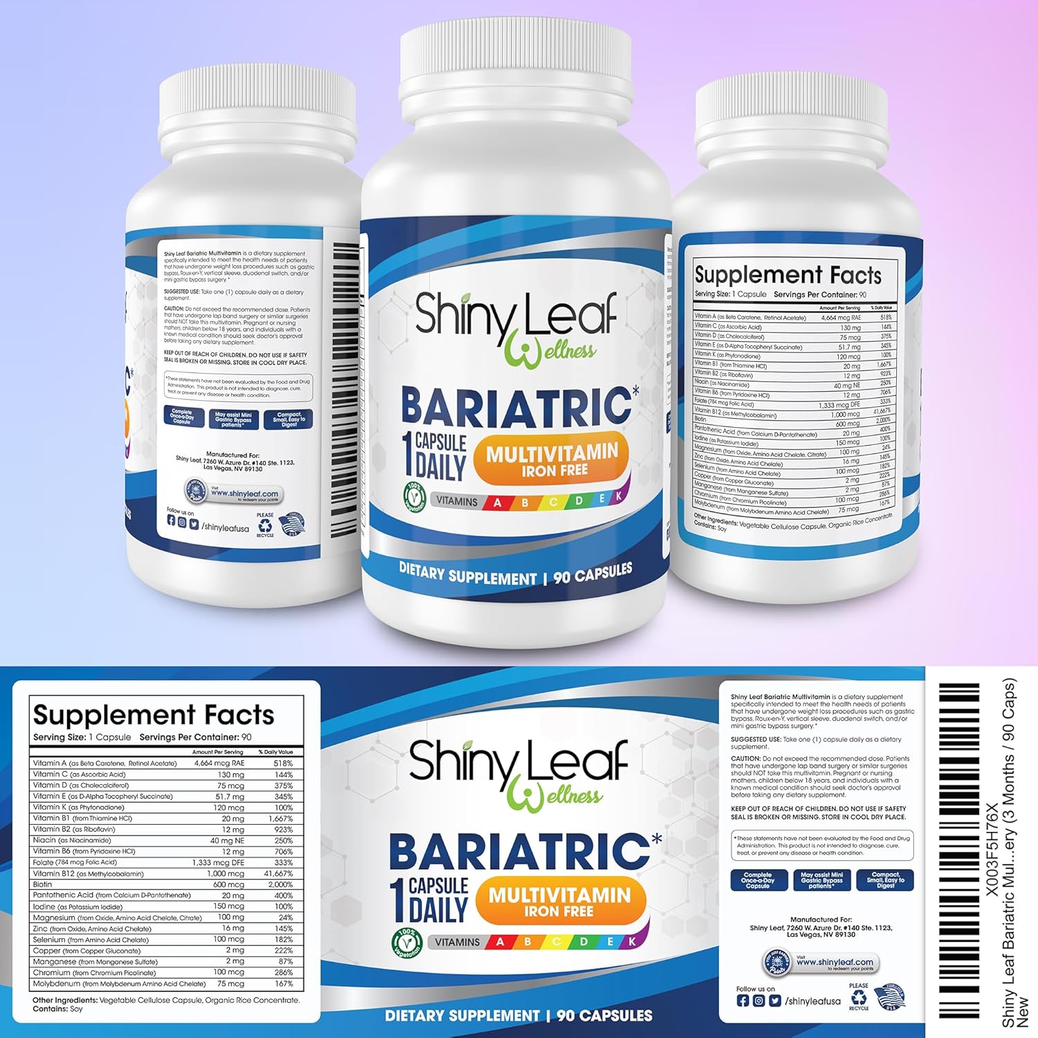 Iron-Free Bariatric Multivitamin Capsules for Post-Surgery Patients - 90 Capsules for WLS, Sleeve, Gastric Bypass