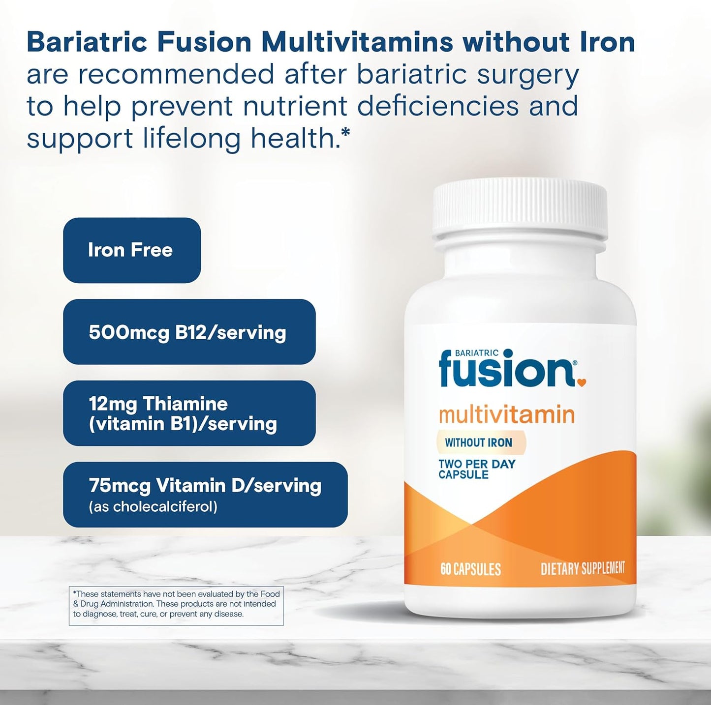 Iron-Free Bariatric Multivitamin for Gastric Bypass & Sleeve Gastrectomy | 60 Capsules | 1 Month Supply | Post-Surgery Patients