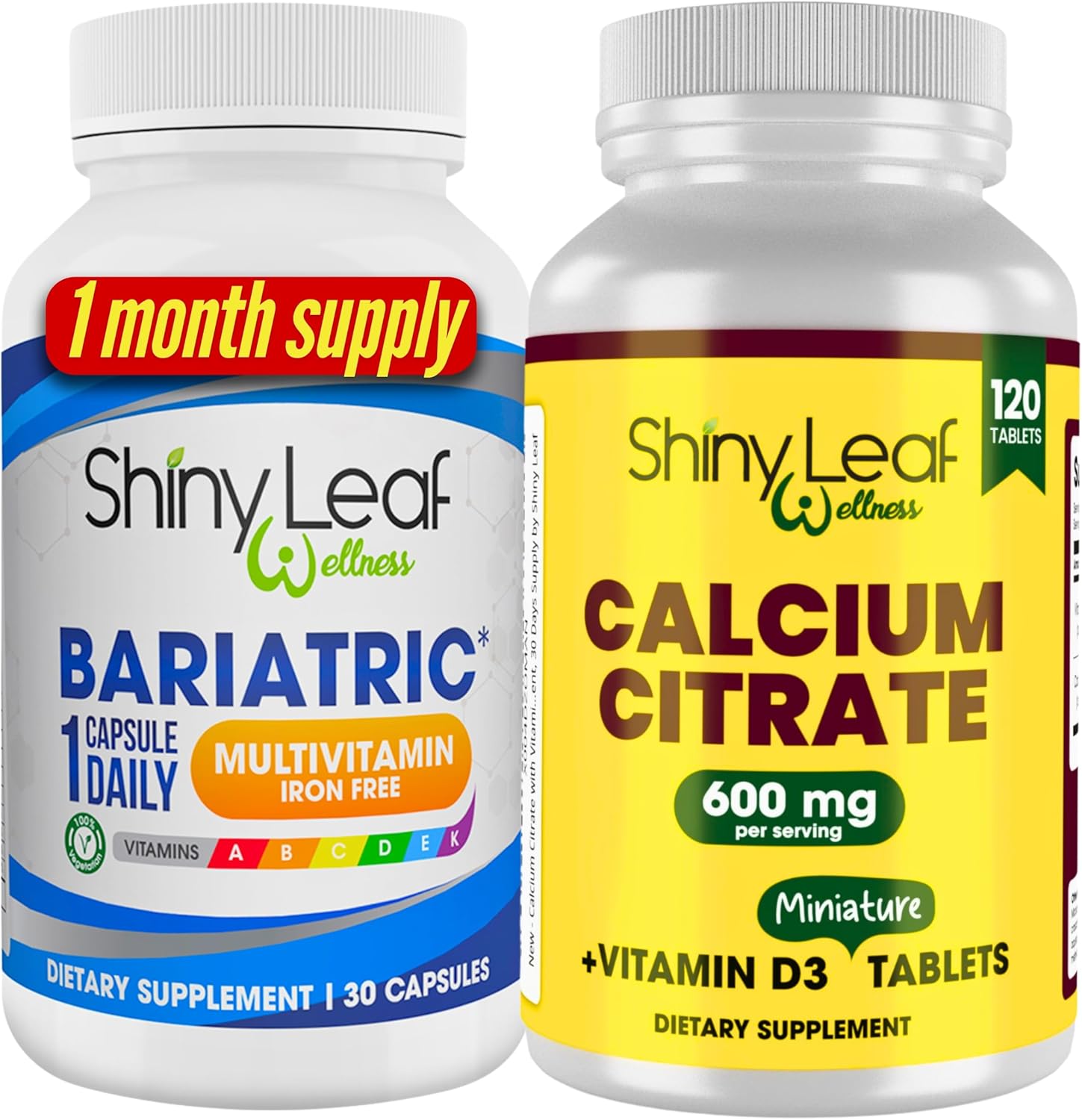 Iron-Free Bariatric Multivitamin with Calcium Citrate and Vitamin D3 - Easy Swallow Caplets, Unflavored - 30 Day Supply