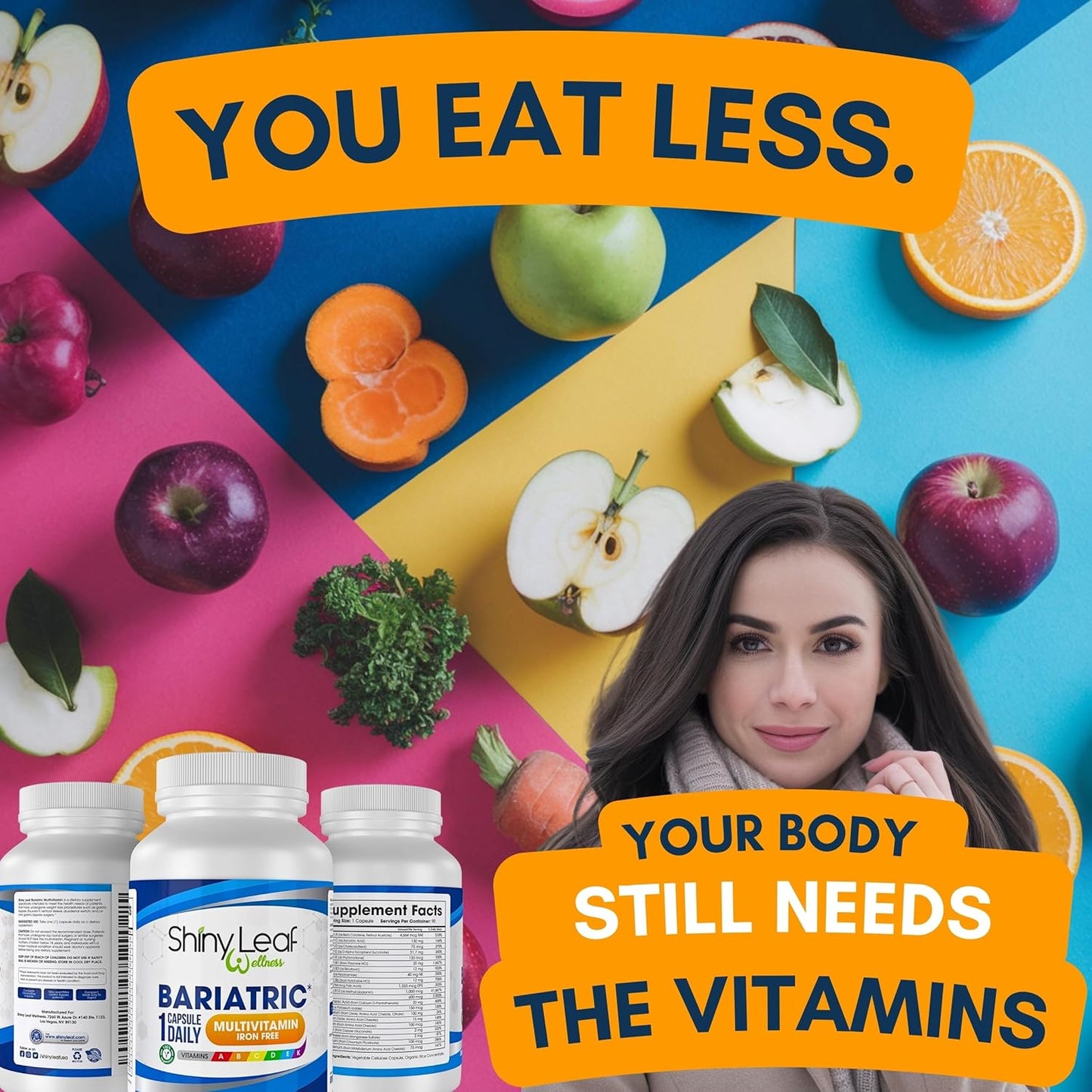 Iron-Free Bariatric Multivitamin with Calcium Citrate and Vitamin D3 - Easy Swallow Caplets, Unflavored - 30 Day Supply