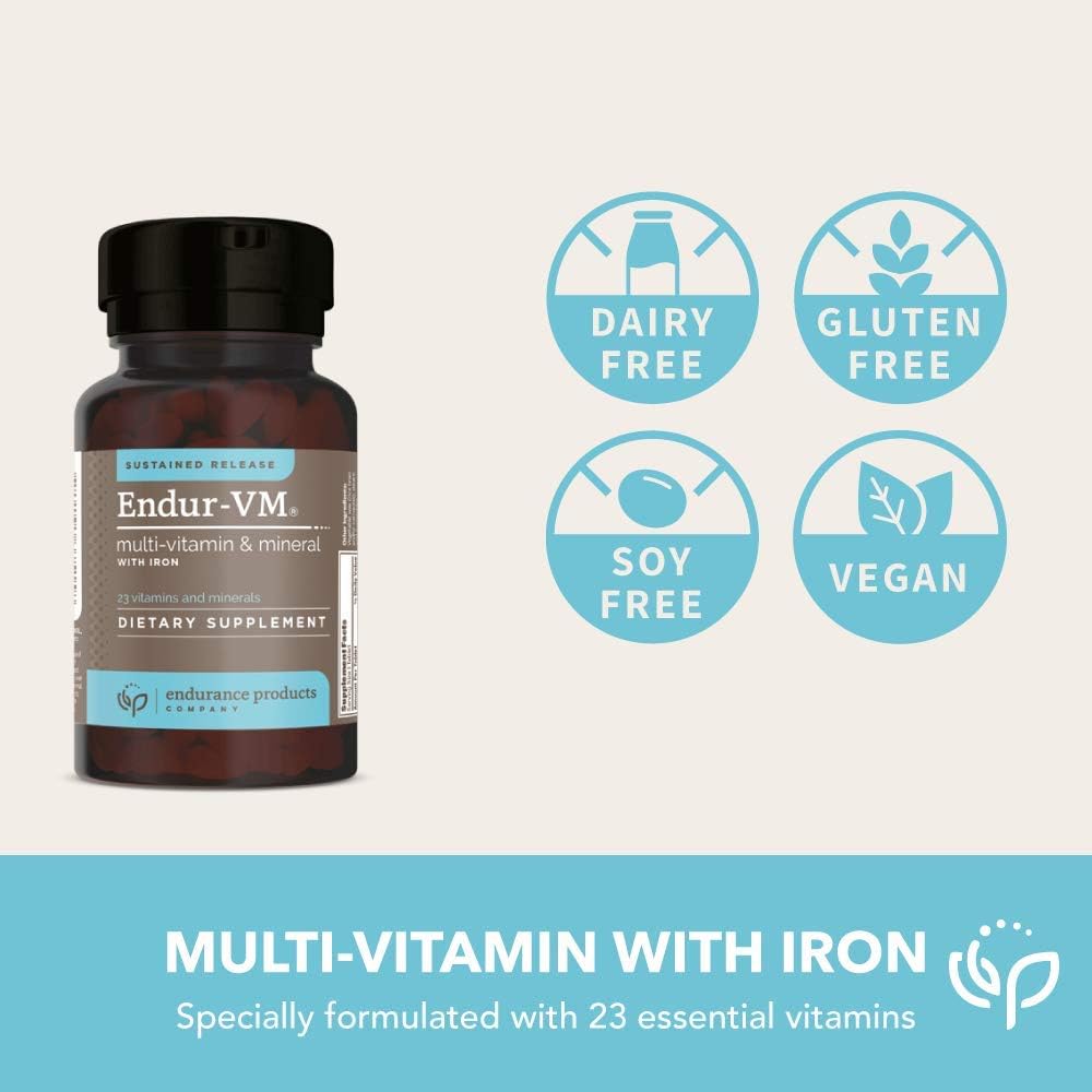 Iron-Free Endurance Multivitamin Tablets - Sustained-Release Daily Vitamin with A, C, D, E, B12 + Zinc, Calcium - 60 Count