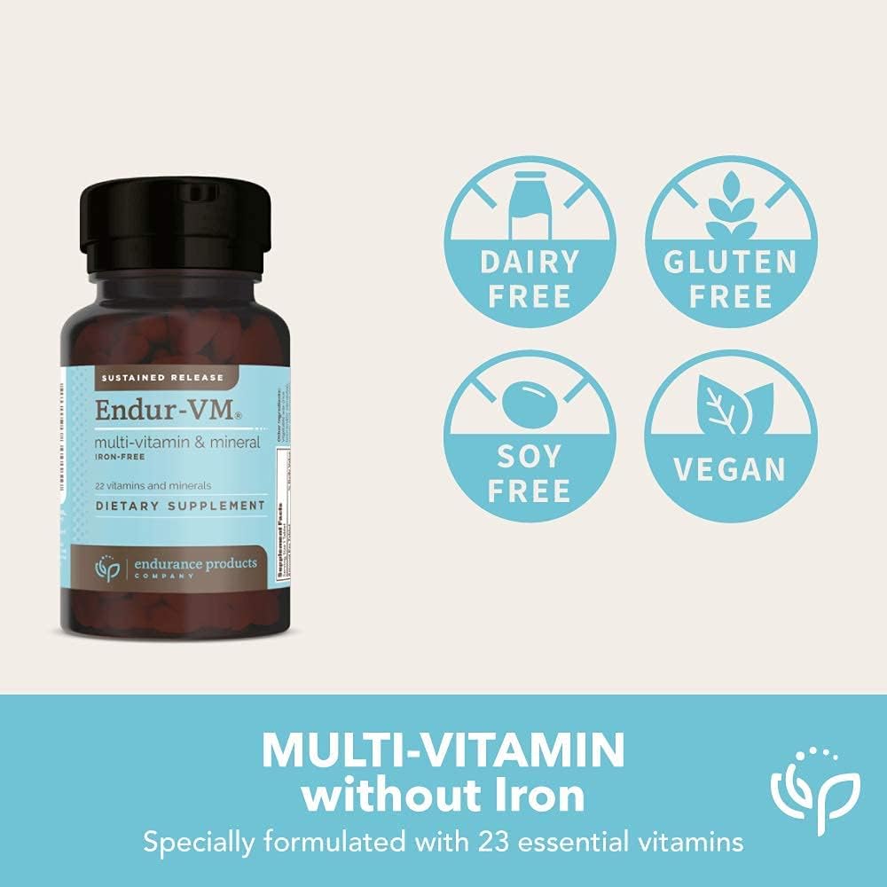 Iron-Free Endurance Products ENDUR-VM Sustained-Release Daily Multi-Vitamin with Essential Nutrients for Immune Health - 150 Tablets