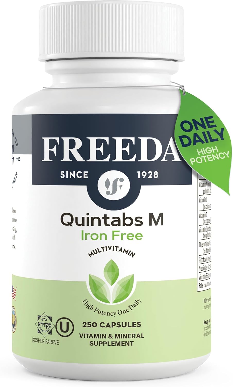 Iron-Free Kosher Adult Multivitamin for Women & Men - Biotin, B12, B1, B2, B5, Folic Acid, Niacinamide - Gluten Free (250 Capsules)