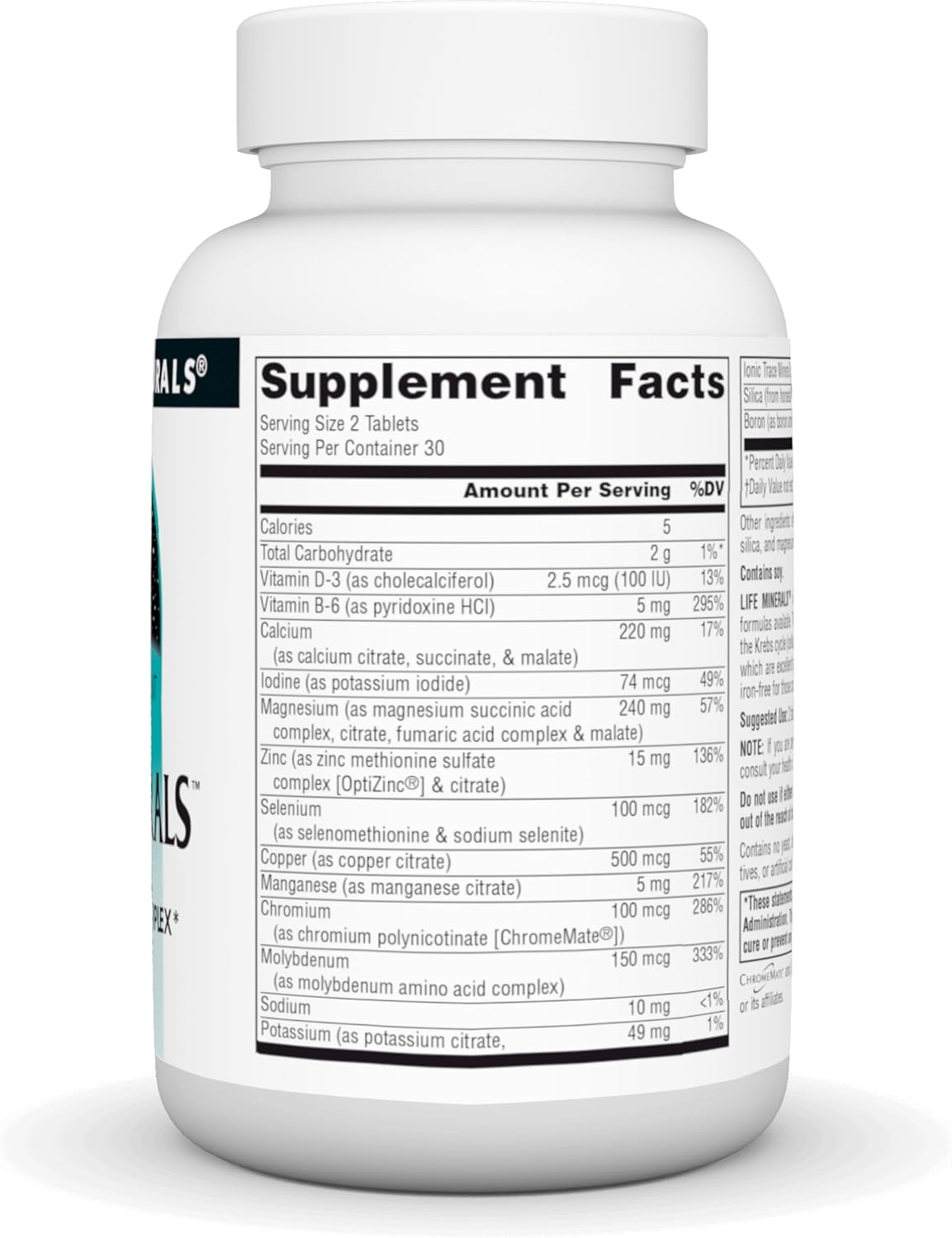 Iron-Free Krebs Cycle Multi-Mineral Complex by Source Naturals - High Bioactivity Life Minerals - 60 Tablets