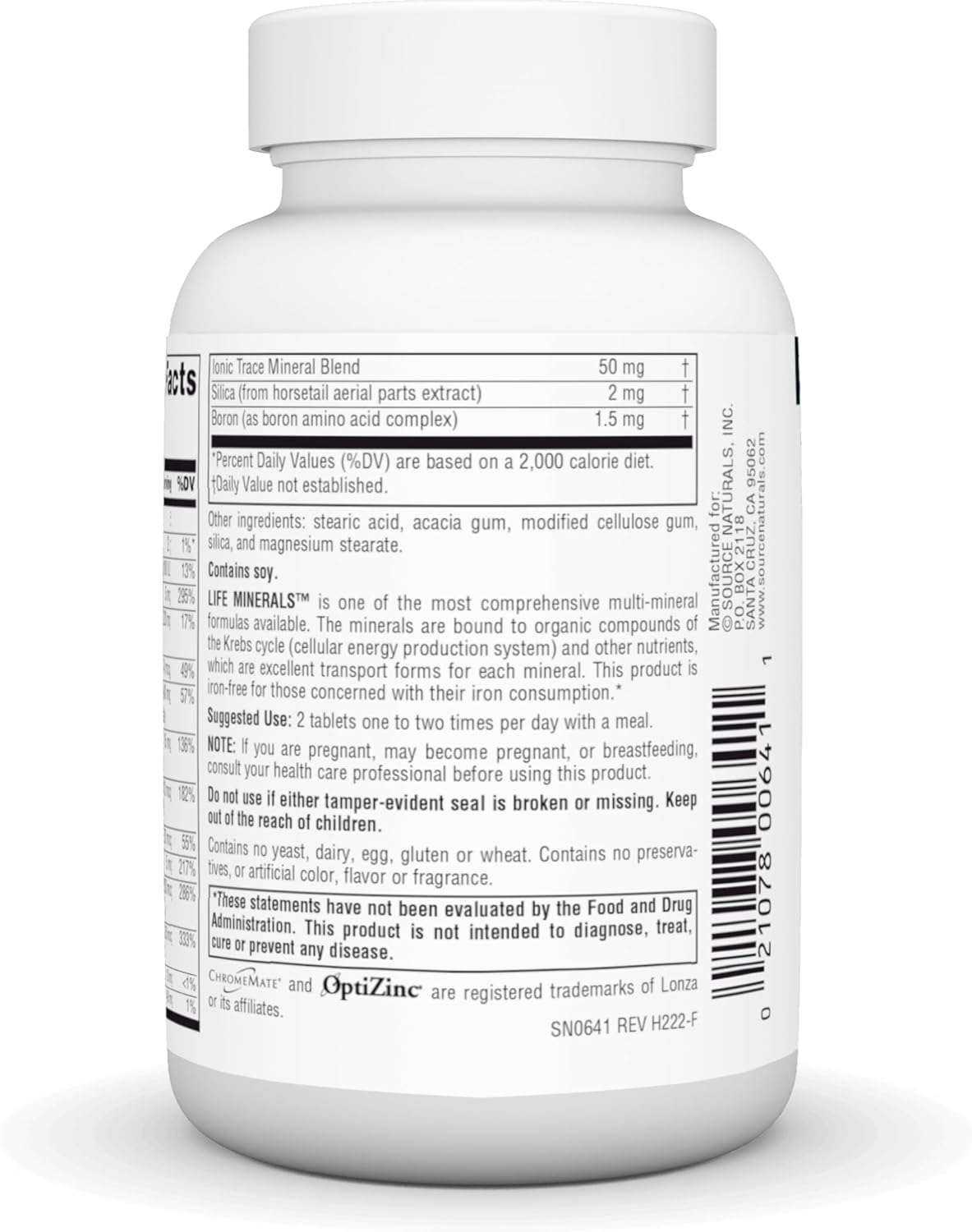 Iron-Free Krebs Cycle Multi-Mineral Complex by Source Naturals - High Bioactivity Life Minerals - 60 Tablets