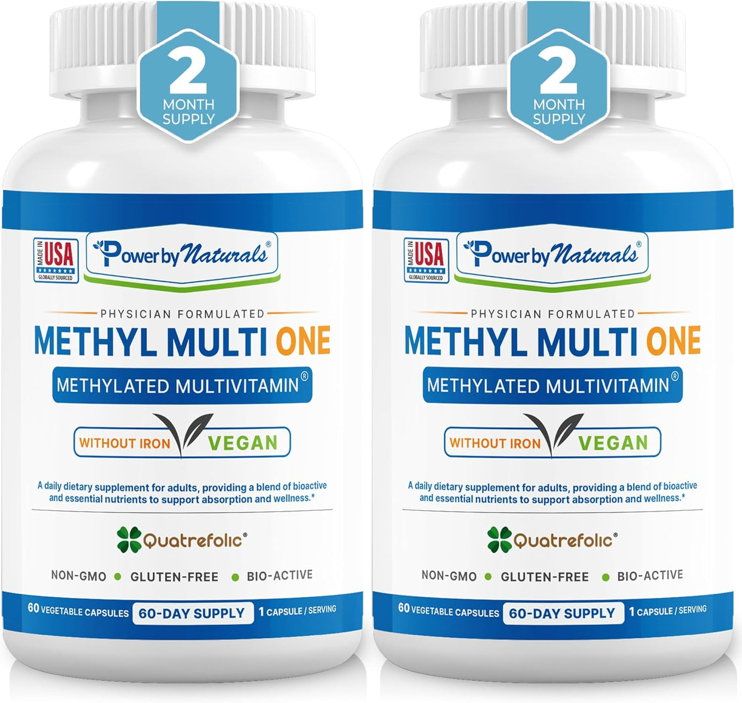 Iron-Free Methyl Multi One: Natural Energy Multivitamin for Men & Women, 2-PK - B12, P5P, Folate, CoQ10, Zinc - MTHFR Support