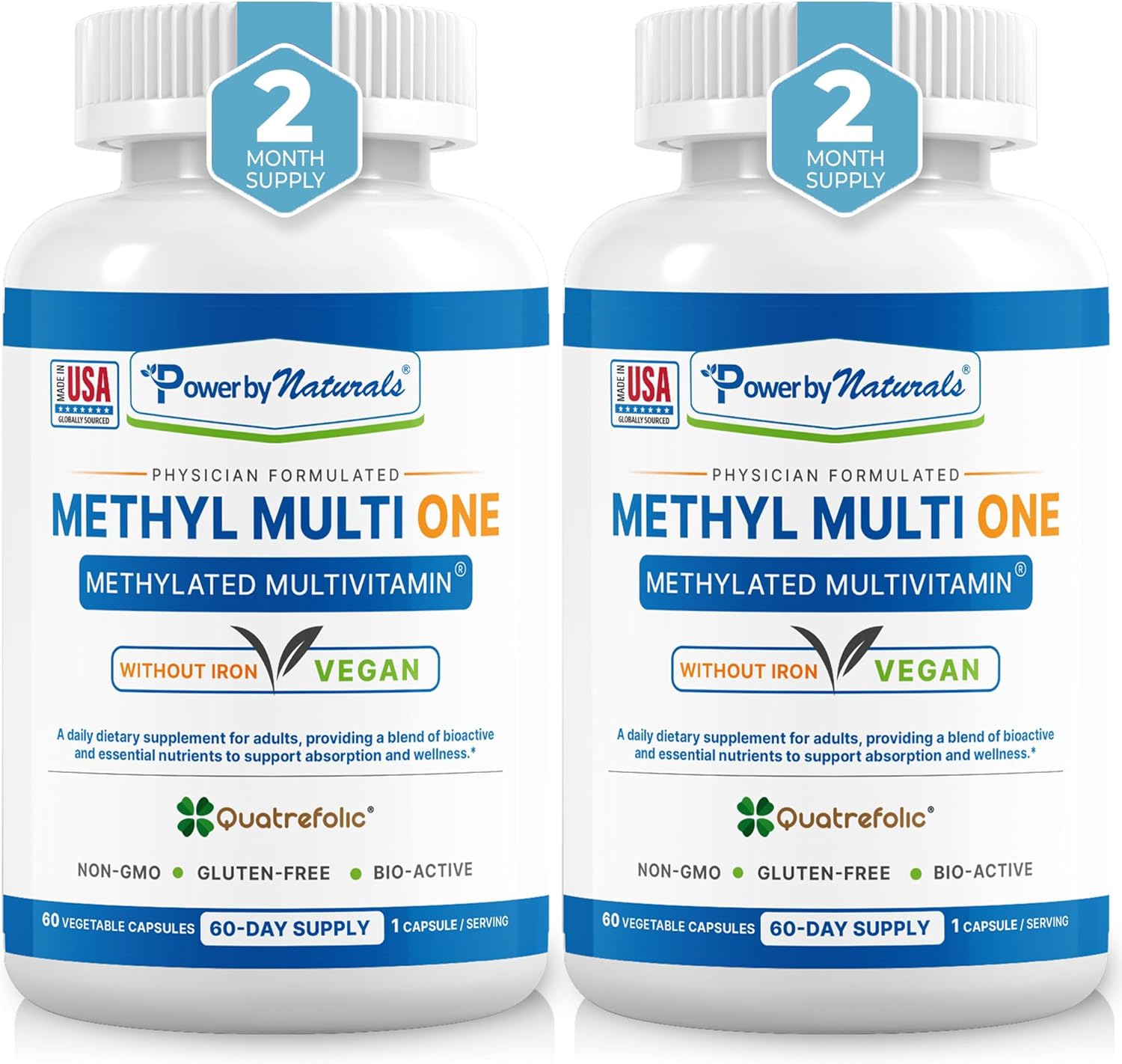 Iron-Free Methyl Multi One: Natural Energy Multivitamin for Men & Women, 2-PK - B12, P5P, Folate, CoQ10, Zinc - MTHFR Support