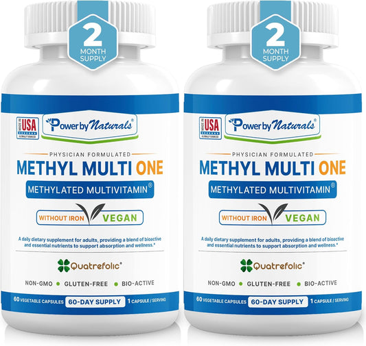 Iron-Free Methyl Multi One: Natural Energy Multivitamin for Men & Women, 2-PK - B12, P5P, Folate, CoQ10, Zinc - MTHFR Support